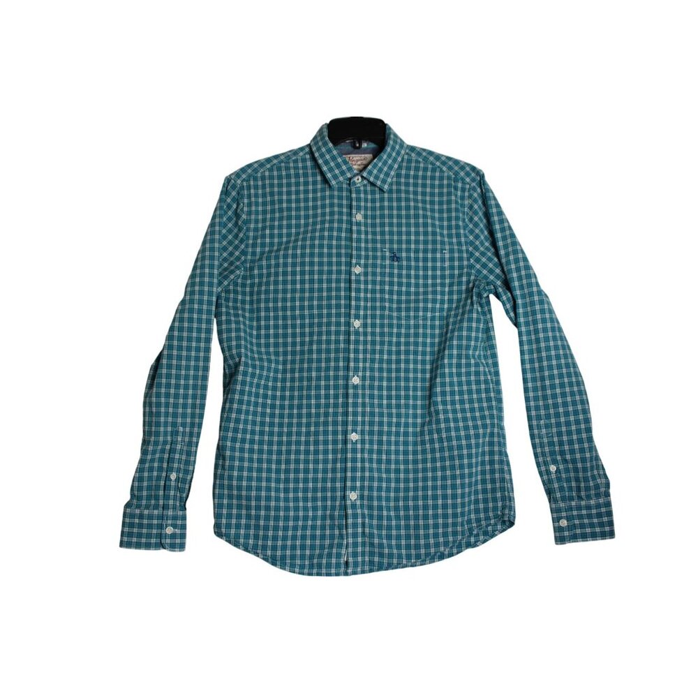 Penguin L/S Blue Plaid Button Down Shirt Mens Medium Heritage Fit